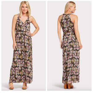 Sunday In Brooklyn Ella Floral Dress Medium Maxi Black Pink Sleeveless Boho Chic